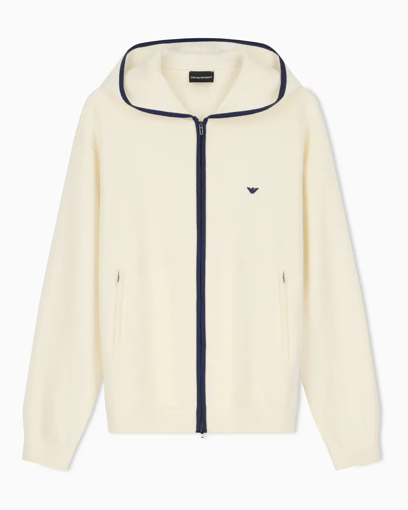 Emporio Armani Cardigan con zip e cappuccio in lana vergine Travel Essential Bianco