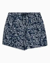 Emporio Armani OFFICIAL STORE Costume Shorts In Tessuto Riciclato Stampa Macro Logo Asv Blu