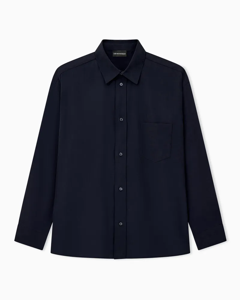 Emporio Armani Camicia in viscosa con colletto classico e taschino Blu