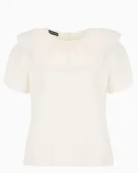 Emporio Armani OFFICIAL STORE Blusa Con Collo Corolla E Rouches In Organza Di Seta Capsule Moon Bianco