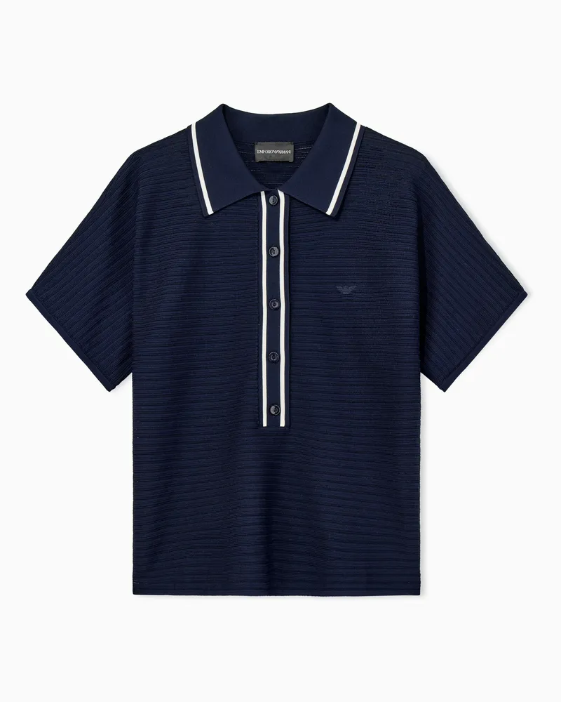 Emporio Armani Polo in viscosa a punto mosso con profili a contrasto Blu