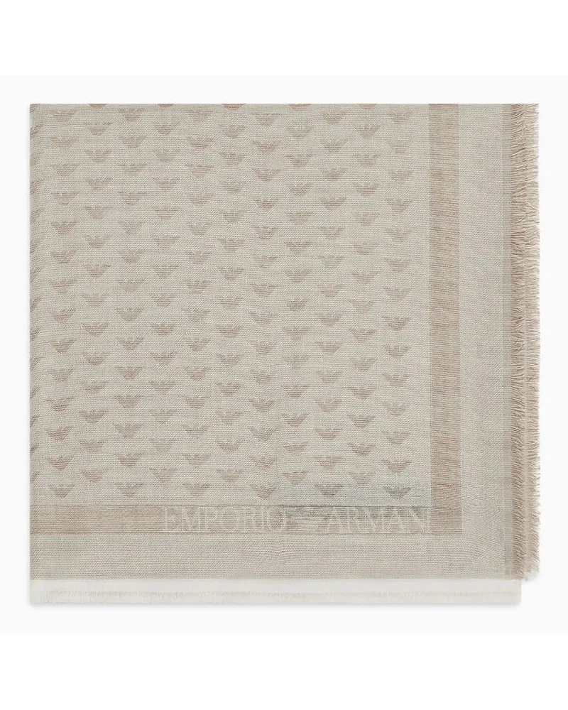 Emporio Armani OFFICIAL STORE Foulard In Misto Lana Vergine Micro Aquile All Over Beige