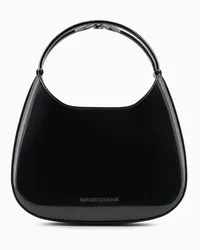 Emporio Armani OFFICIAL STORE Borsa Hobo Piccola In Vernice Con Manico Logato In Metallo Nero