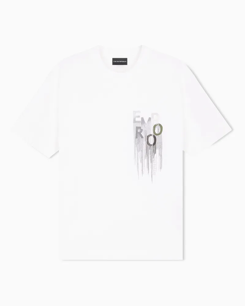 Emporio Armani T-shirt in jersey heavy con ricamo logo Bianco