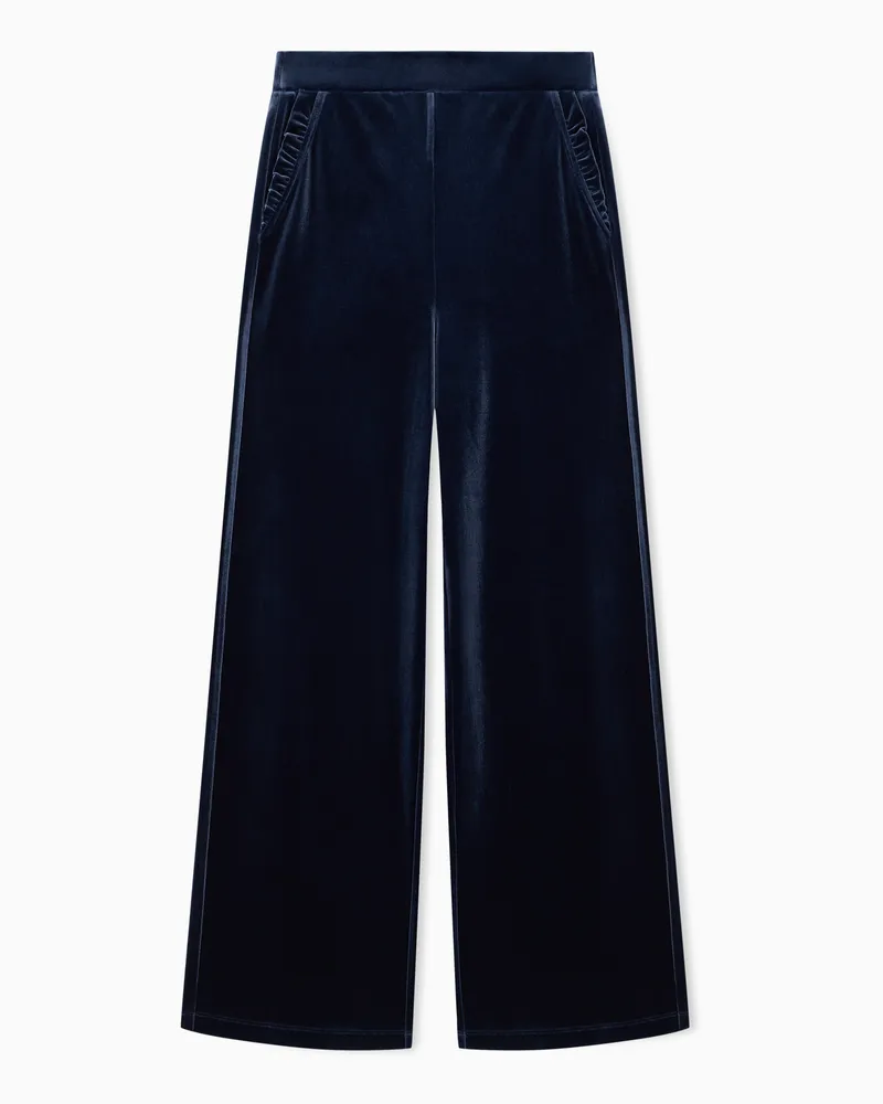 Emporio Armani Pantaloni in ciniglia a gamba larga con vita elastica Blu