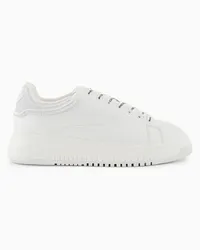 Emporio Armani OFFICIAL STORE Sneakers In Pelle Con Retro Gommato Bianco