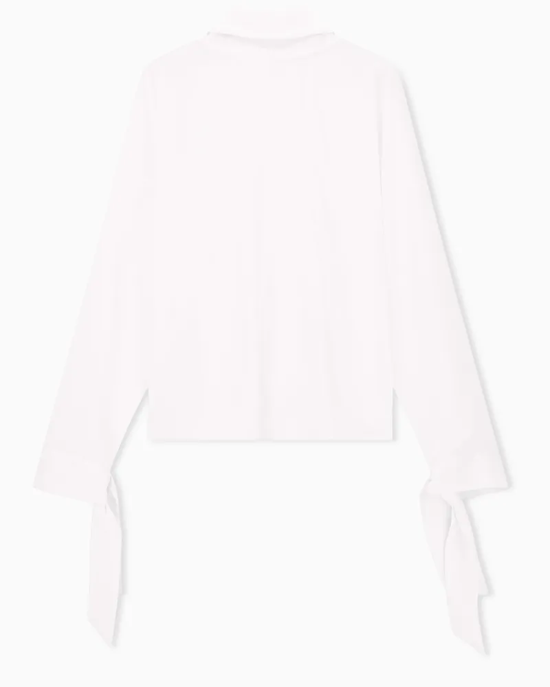 Emporio Armani Blusa in crepe fluido con collo alto e laccetti Bianco