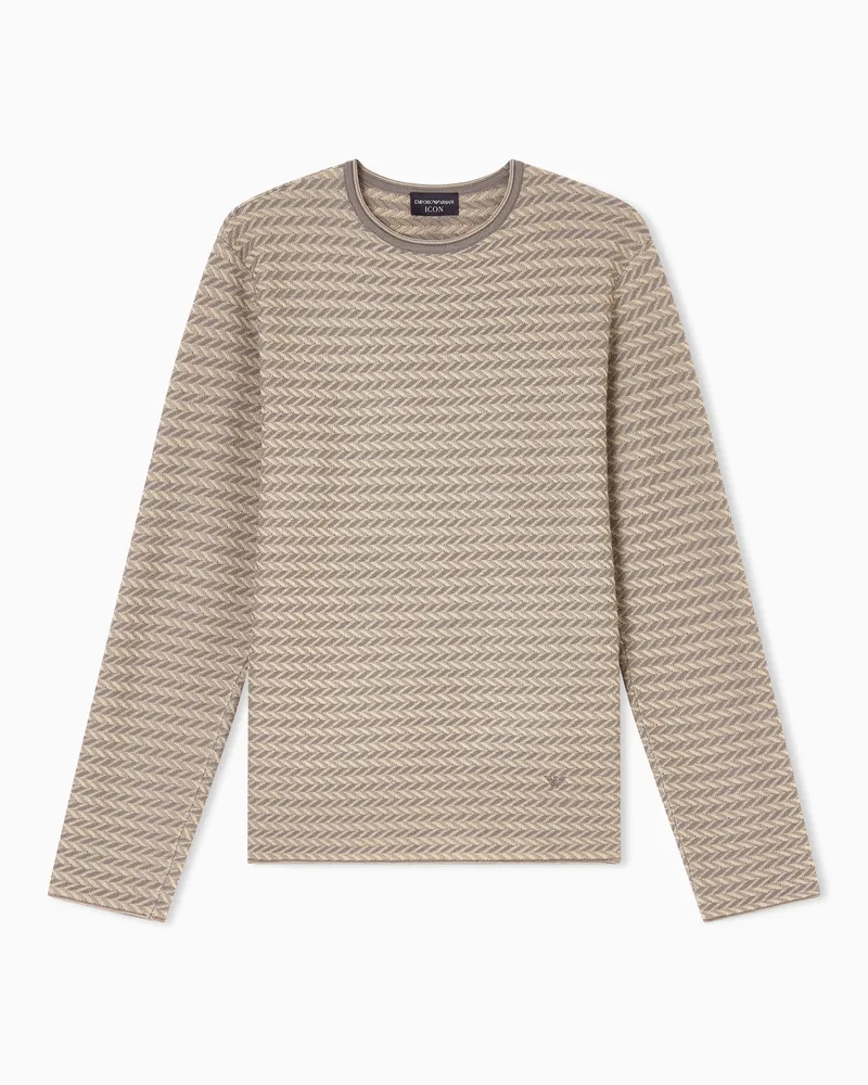 Emporio Armani Maglione in lana vergine motivo chevron bicolor Icon Beige