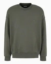 Emporio Armani OFFICIAL STORE Felpa Loose Fit In Jersey Con Ricamo Logo In Super Rilievo Militare