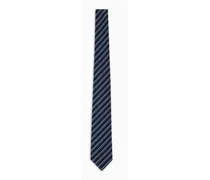 Emporio Armani OFFICIAL STORE Cravatta In Pura Seta Con Motivo A Righe Bicolore Jacquard Blu