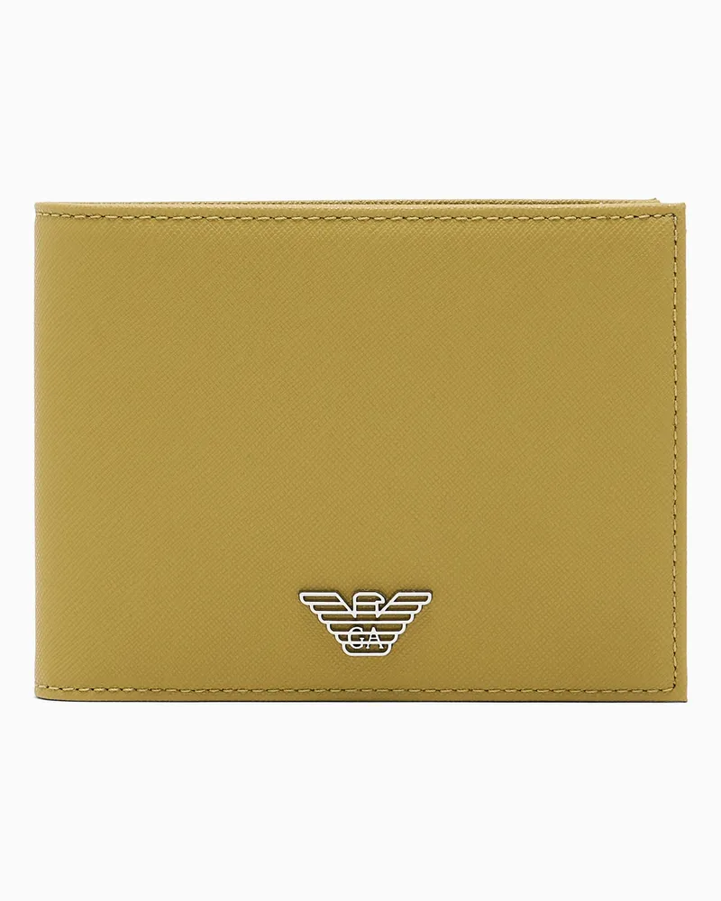 Emporio Armani Portafoglio coin pocket in pelle rigenerata saffiano placchetta aquila Giallo