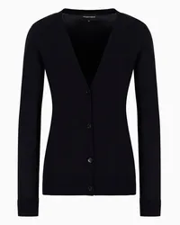 Emporio Armani OFFICIAL STORE Cardigan In Pura Lana Vergine Punto Rasato Blu