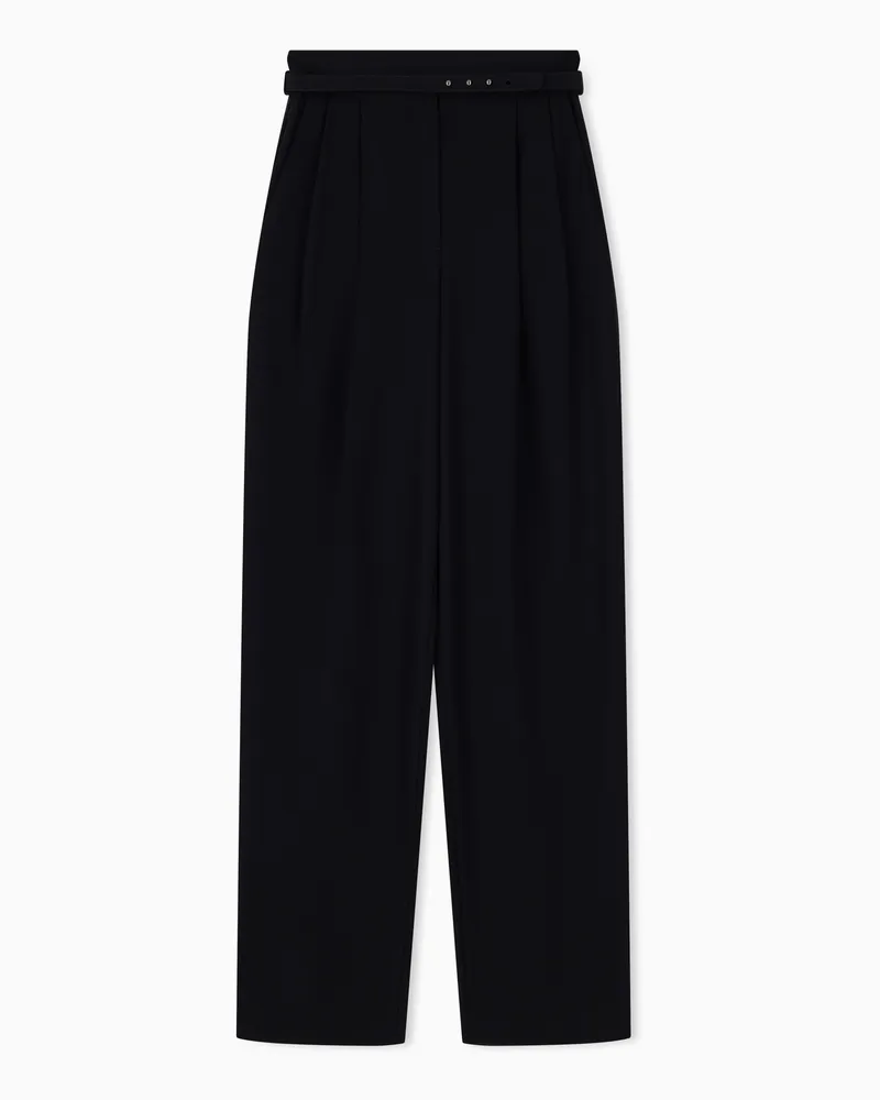 Emporio Armani Pantaloni a vita alta e gamba larga in cady tecnico Nero