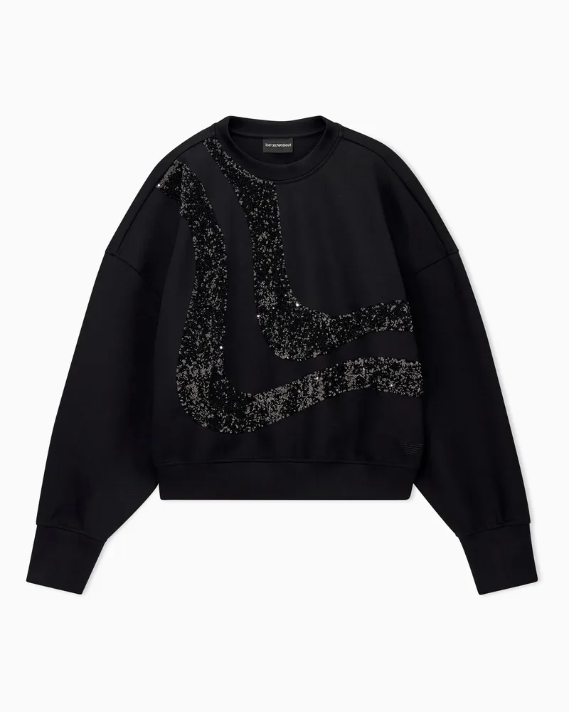 Emporio Armani Felpa over in tessuto scuba con ricamo di paillettes Nero