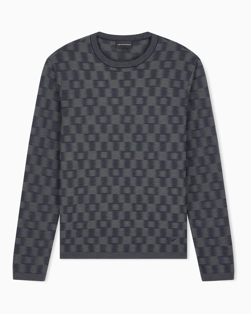 Emporio Armani Maglione in lana vergine punto fantasia Capsule Signature Blu