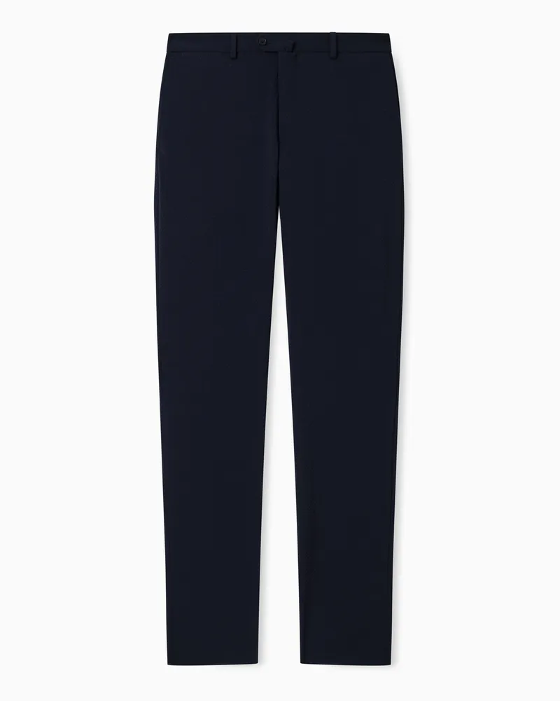 Emporio Armani Pantaloni chino in seersucker stretch di fresco lana Blu