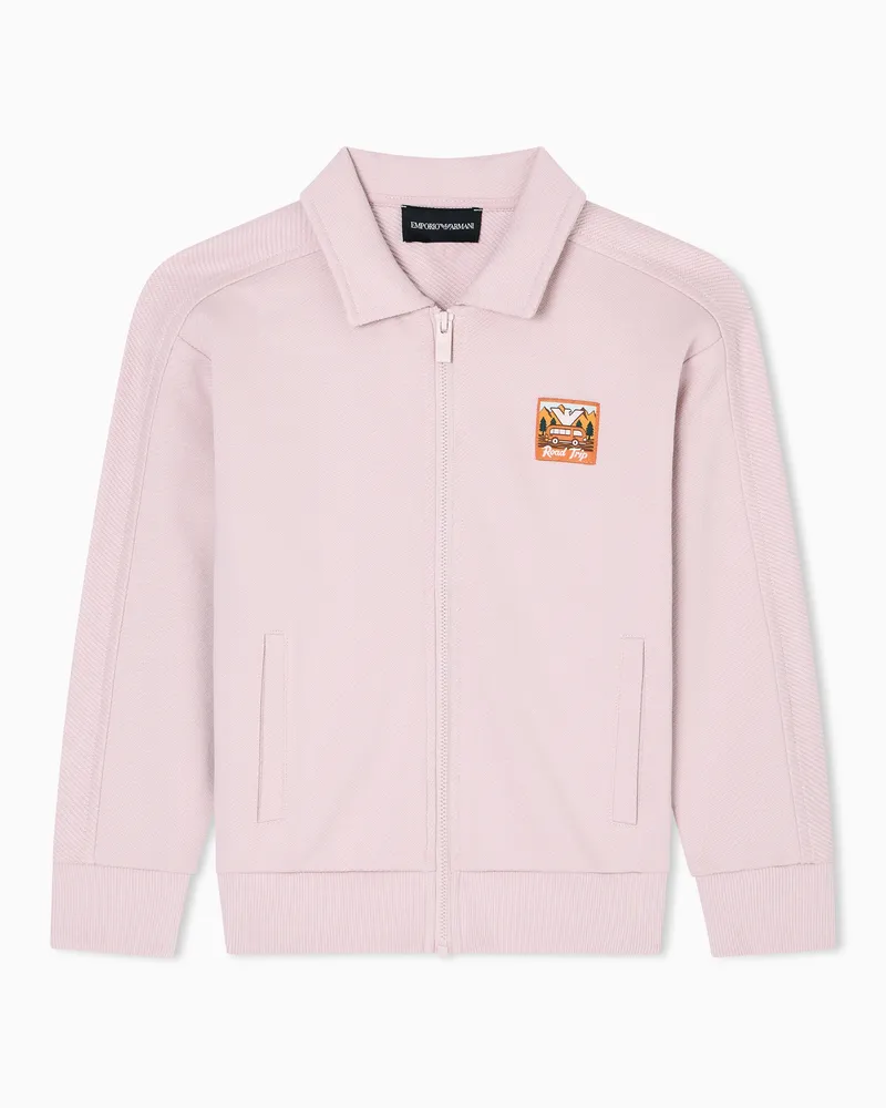 Emporio Armani Felpa con zip comfort fit in jersey interlock organico Manga Bear Crew ASV Rosa