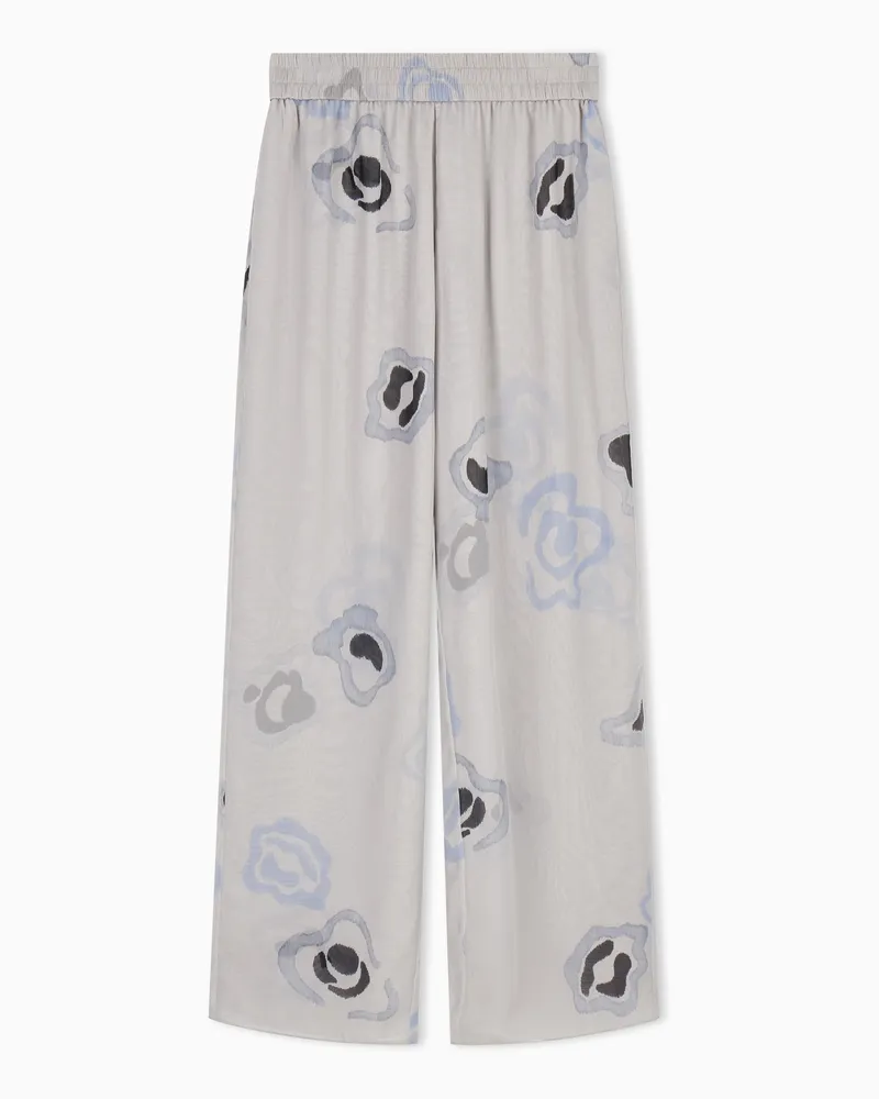 Emporio Armani Pantaloni in chiffon di seta stampa floreale effetto acquarello Fantasia