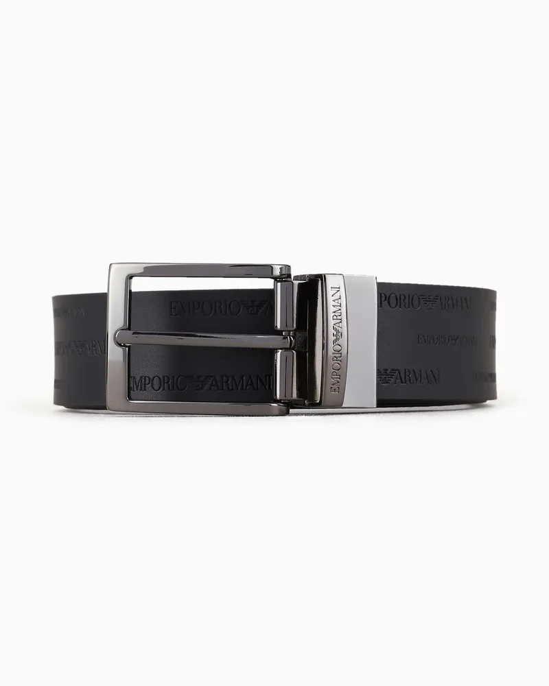 Emporio Armani Cintura reversibile in pelle con lettering embossed all over Nero