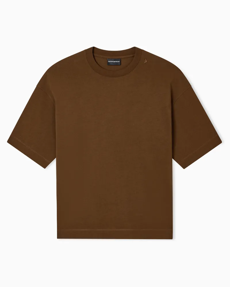 Emporio Armani T-shirt over fit in jersey heavy con ricamo micro aquila Marrone