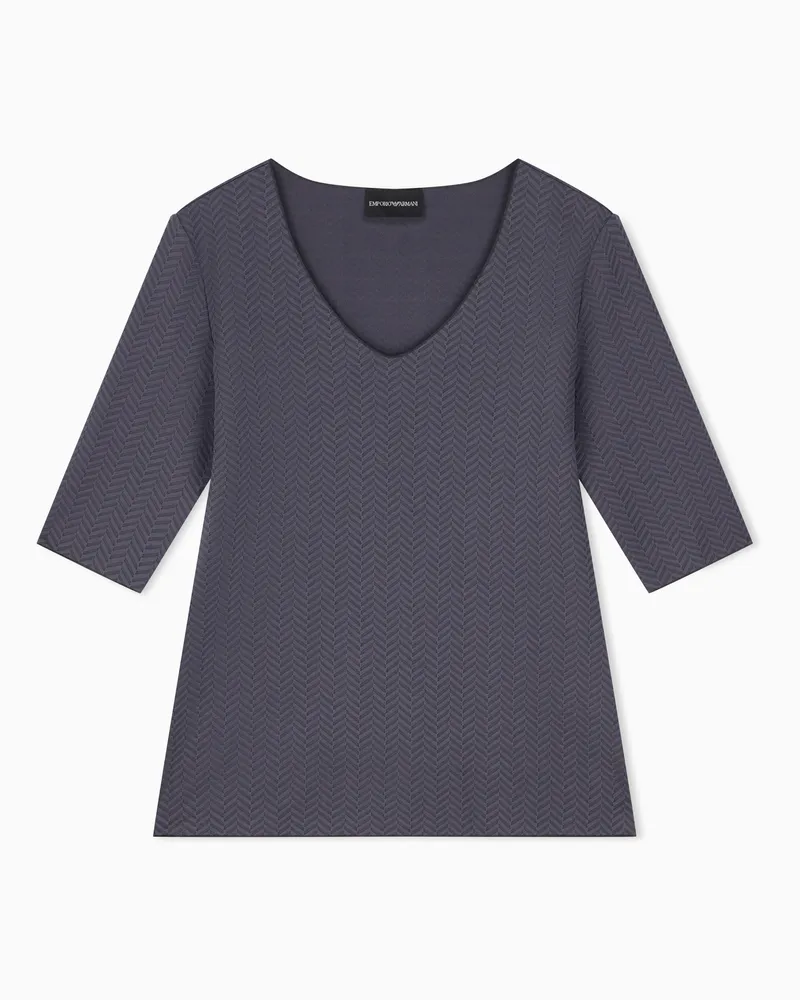 Emporio Armani Maglietta in jersey jacquard con motivo chevron a rilievo Grigio