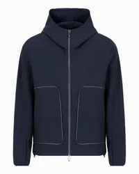 Emporio Armani OFFICIAL STORE Blouson Con Cappuccio E Zip In Tessuto Seersucker Tecnico Blu