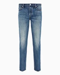 Emporio Armani OFFICIAL STORE Jeans J75 Slim Fit In Denim Stone Wash Con Baffature Blu