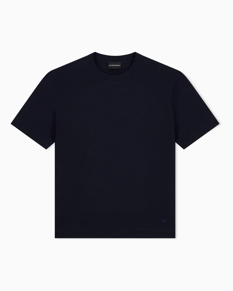 Emporio Armani T-shirt in jersey di cotone jacquard a vestibilità regular Blu