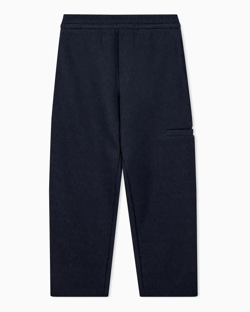Emporio Armani Pantaloni in doppio jersey jacquard con elastico in vita Blu