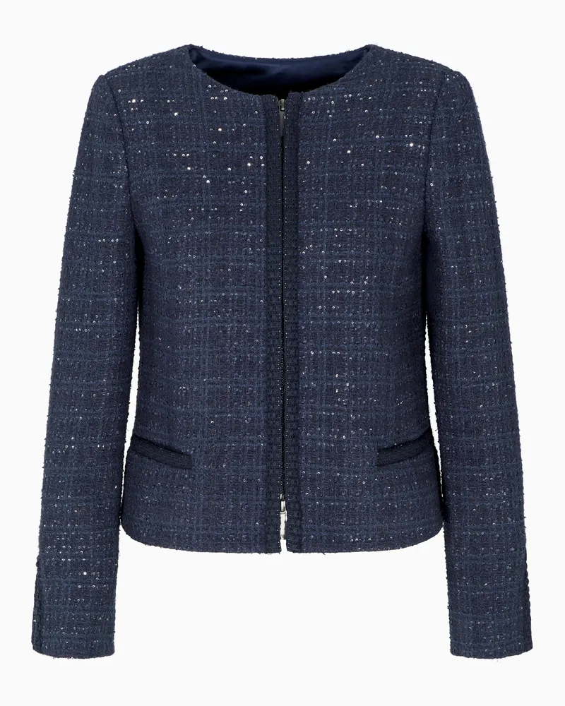 Emporio Armani Giacca con zip in tweed lurex con micro paillettes Blu