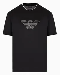 Emporio Armani OFFICIAL STORE T-shirt In Jersey Misto Lyocell Con Ricamo Logo A Rilievo Asv Nero