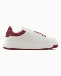 Emporio Armani OFFICIAL STORE Sneakers In Pelle Con Retro In Gomma E Suola Zigrinata Bordeaux