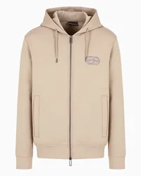 Emporio Armani OFFICIAL STORE Felpa Con Cappuccio E Zip In Double Jersey Con Ricamo Logo Ea A Rilievo Beige