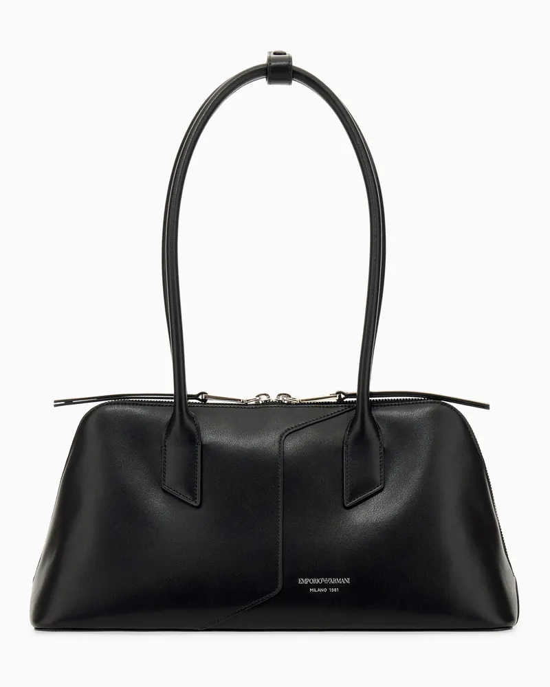 Emporio Armani Borsa a mano in pelle liscia con doppi manici e zip Nero
