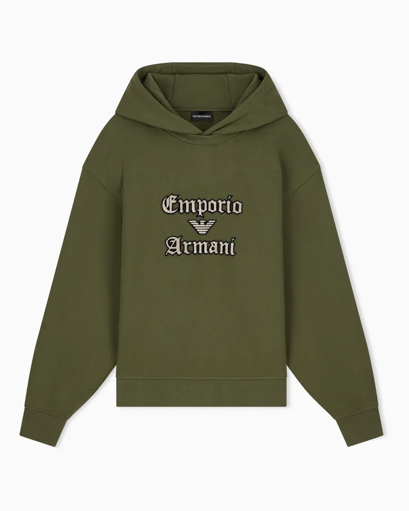 Emporio Armani Felpa con cappuccio in jersey french terry con ricamo logo soft touch Verde