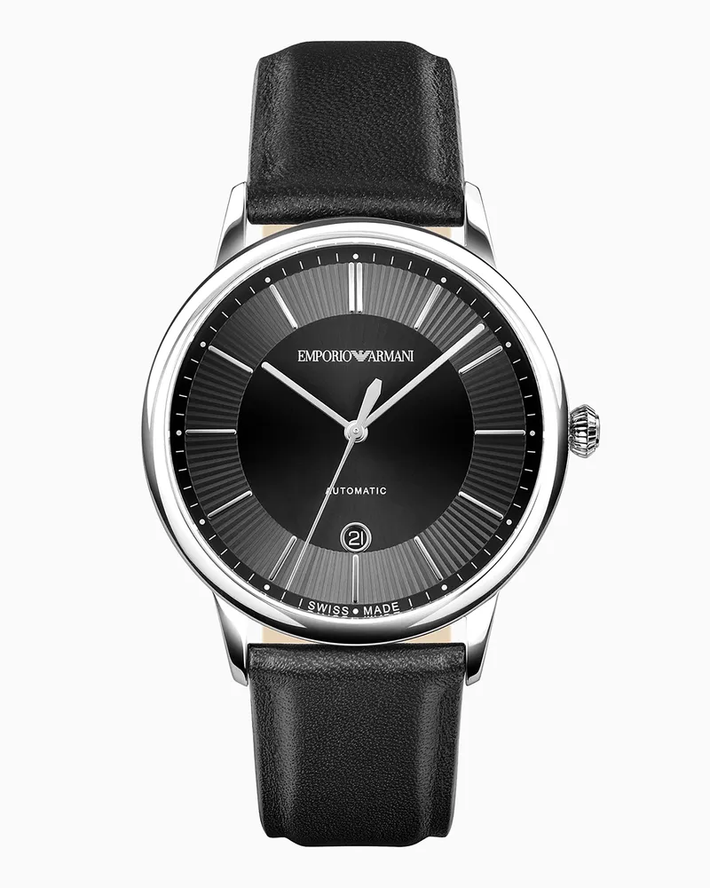 Emporio Armani Orologio Swiss Made con cinturino in pelle nera e movimento automatico Multicolore