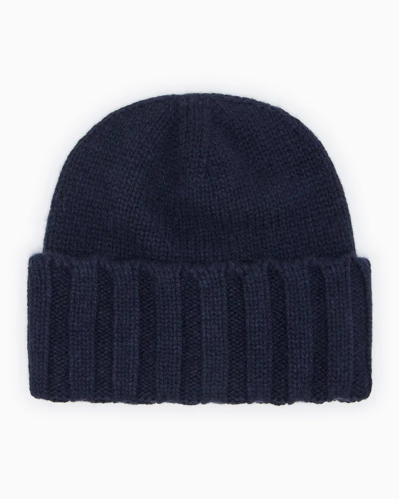 Emporio Armani Berretto in cashmere a coste Blu