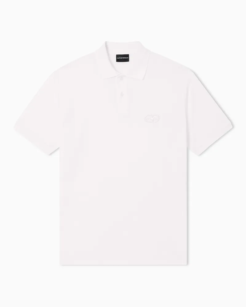Emporio Armani Polo in jersey con ricamo logo EA a rilievo Bianco