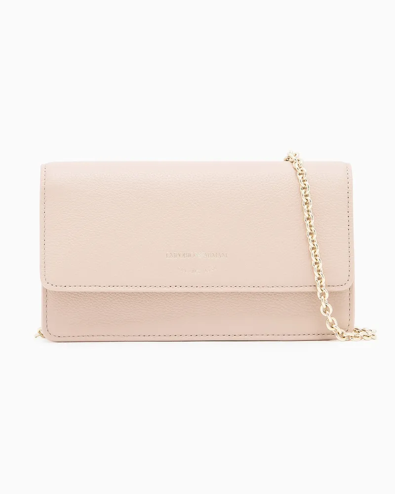Emporio Armani Bag in pelle bottalata con tracolla a catena e patta Beige