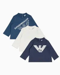 Emporio Armani OFFICIAL STORE Pack 3 Maglie In Jersey Con Stampa Aquila Asv Blu