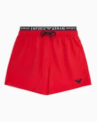 Emporio Armani OFFICIAL STORE Costume Shorts In Tessuto Riciclato Logoband Asv Rosso