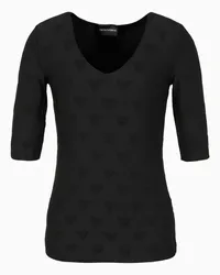 Emporio Armani OFFICIAL STORE Maglia Scollo V Con Maniche 3/4 In Jersey Bi Stretch Jacquard Nero