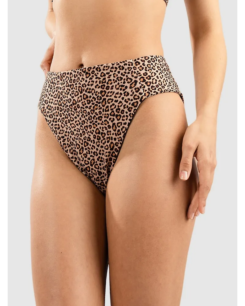 Max Leopard Moderate Tab Side High Waist Bikini Bottom marrone