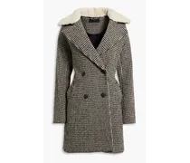 Mina double-breasted houndstooth wool-blend tweed coat - Black