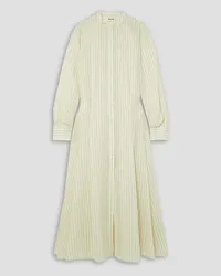 KHAITE Waylon oversized pleated striped wool, silk and cotton-blend shirt dress - White White