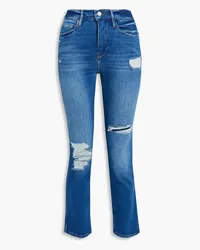 Frame Denim Le Sylvie Slender distressed high-rise slim-leg jeans - Blue Blue