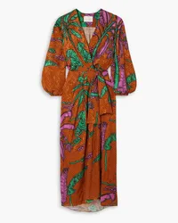 Johanna Ortiz Mist and Mountains printed satin-jacquard midi wrap dress - Brown Brown