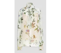 Pussy-bow floral-print silk-voile blouse - White