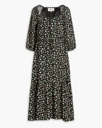 ba&sh Balea gathered printed cotton-blend midi dress - Black Black