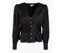 Primrose ruched satin-jacquard peplum blouse - Black
